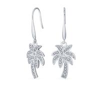 Boucles D'Oreilles Pendantes Palmier D'Hawaï En CZ Pavé Pour Femmes Ados .925 Argent Sterling Crochet Français