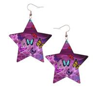Boucles d'oreilles pendantes papillon violet pour femme, boucles d'oreilles pendantes en forme d'étoile étincelante, bijoux tendance pour soirée, One Size, Cuir