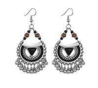 Boucles D'Oreilles Pendantes Pendantes, Boucles D'Oreilles Pendantes Vintage Bohême Ethnique Goutte À Goutte Glaçure Perlée Gitane Argent Cloche Pompon Unique Chic Crochet De Poisson Percé Boucles D'