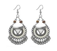 Boucles D'Oreilles Pendantes Pendantes, Boucles D'Oreilles Pendantes Vintage Bohême Ethnique Goutte À Goutte Glaçure Perlée Gitane Argent Cloche Pompon Unique Chic Crochet De Poisson Percé Boucles D'