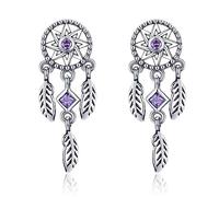 boucles d'oreilles pendantes, Pendentif attrape-rêves en argent sterling 925 avec zircons et plumes for femme, bijou de luxe idéal for un mariage(Fie502)