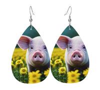 Boucles d'oreilles pendantes pour femme avec fleur de viol et cochon - Bijoux en forme de goutte d'eau - Accessoire tendance pour fêtes costumées, taille unique, Cuir