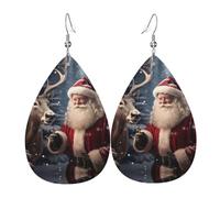 Boucles d'oreilles pendantes pour femme avec impression Père Noël - Bijoux en forme de goutte d'eau - Accessoire tendance pour les fêtes costumées, taille unique, Cuir