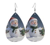 Boucles d'oreilles pendantes pour femme avec imprimé Père Noël bonhomme de neige - Bijoux en forme de goutte d'eau - Accessoire tendance pour les fêtes costumées, taille unique, Cuir