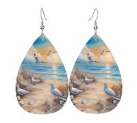 Boucles d'oreilles pendantes pour femme - Mode de nombreuses mouettes mignonnes imprimées en cuir en forme de larme, accessoire léger, taille unique, Cuir