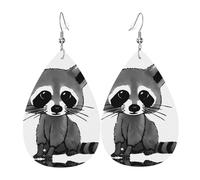 Boucles d'oreilles pendantes pour femme - Mode dessin animé mignon imprimé raton laveur cuir larme bijoux, accessoire léger, taille unique, Cuir