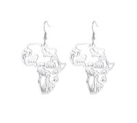 Boucles d'oreilles pendantes pour femmes avec carte de l'Afrique Boucles d'oreilles animaux africains Pendentif tribal Afrique Mère Patrie Continent Boucles d'oreilles Ethniques (argent)