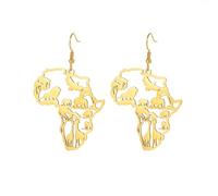 Boucles d'oreilles pendantes pour femmes avec carte de l'Afrique Boucles d'oreilles animaux africains Pendentif tribal Afrique Mère Patrie Continent Boucles d'oreilles Ethniques (or)
