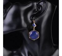 Boucles d'oreilles Pendantes pour Femmes serti de Broches géométriques gemmes Bijoux Double Face hexagone à facettes Pierre Naturelle Labradorite Boucle d'oreille, Lapis Lazuli, Taille Unique