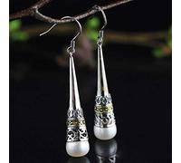 Boucles d'oreilles pendantes pour femmes, style indonésien, amour, style ethnique, anciennes boucles d'oreilles en argent sterling S925, bijoux en perles creuses (perle taille unique)