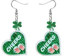 Boucles d'oreilles pendantes pour la Saint-Patrick pour femme, trèfle irlandais, chapeau de trèfle vert, boucles d'oreilles pendantes en forme de fer à cheval, bijoux porte-bonheur, Zinc, Pas de gemme