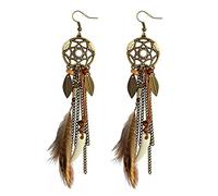 Boucles d'oreilles pendantes punk marron longues plumes plumes pendantes dent de loup crochet attrape-poisson boucles d'oreilles pour femmes et filles boucles d'oreilles déclaration pour mariage