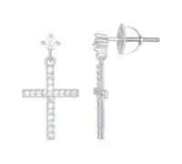 Boucles d'oreilles pendantes religieuses en argent sterling 925 avec zircone cubique imitation diamant 21 x 11,2 mm de large