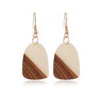 Boucles d'oreilles pendantes rétro en forme de barre géométrique en résine bicolore, faites à la main, en bois naturel pour femme, bijoux légers et bohèmes, 5 cm x 7 cm x 11 cm, Résine Bois, bois