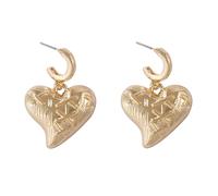 Boucles d'oreilles pendantes rétro en forme de cœur cousu, grosses créoles dorées avec breloque en forme de cœur texturé pour femme