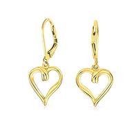 Boucles d'oreilles pendantes romantiques en forme de cœur à levier pour femmes pour petite amie 1,5 pouce en argent sterling plaqué or jaune