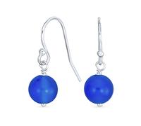 Boucles D'Oreilles Pendantes Rondes En Agate Bleue Simple Pour Femmes En Argent Sterling .925 Avec Crochet À Fil En Forme De Poisson