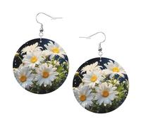Boucles d'oreilles pendantes rondes en cuir avec imprimé marguerites et légères pour femmes et filles, taille unique, cuir, sans pierre précieuse