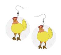 Boucles d'oreilles pendantes rondes en cuir avec imprimé poule chantante élégantes et légères pour femmes et filles, taille unique, cuir, sans pierre précieuse