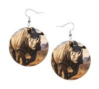 Boucles d'oreilles pendantes rondes en cuir avec imprimé rhinocéros élégants et légers pour femmes et filles, taille unique, cuir, sans pierre précieuse