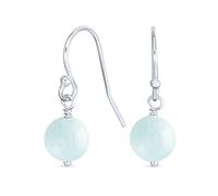 Boucles D'Oreilles Pendantes Rondes En Pierre Précieuse Aigue-Marine Bleue Simple Pour Femmes En Argent Sterling .925 Avec Crochet À Poisson Français