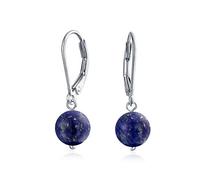 Boucles D'Oreilles Pendantes En Pierres Précieuses Lapis Lazuli Bleu Marine Pour Femmes .925 Argent Sterling