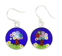 Boucles d'oreilles pendantes rondes Millefiori "Arbre de vie" - Argent