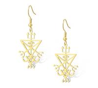 Boucles d'oreilles pendantes Sigil of Lucifer Boucles d'oreilles en acier inoxydable avec symbole satanique Occulte Satanique Baphomet Talisman Église de Satan Bijoux religieux (or)