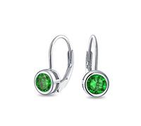 Boucles d'oreilles pendantes solitaires en argent sterling .925 avec levier à dos, ornées d'un zircon cubique simulé vert émeraude AAA taille ronde à serti clos de 0,50 ct.