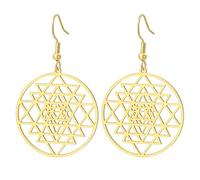 Boucles d'oreilles pendantes Sri Yantra Chakra - Symbole hindouisme - Géométrie sacrée - Créoles de méditation hindoues - Talisman de yoga - Cadeau religieux pour femme, Medium, Acier inoxydable, Pas