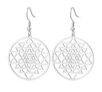 Boucles d'oreilles pendantes Sri Yantra Chakra - Symbole hindouisme - Géométrie sacrée - Créoles de méditation hindoues - Talisman de yoga - Cadeau religieux pour femme, Medium, Acier inoxydable, Pas