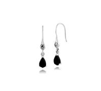 Boucles d'oreilles pendantes style Art Nouveau en argent sterling 925, onyx noir et marcassite