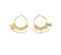 Boucles d'oreilles pendantes style bohème avec perles gitane ethniques avec breloques en forme de disque pour femme, Métal, Alliage.