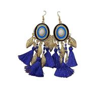 Boucles D'Oreilles Pendantes Style Bohème Bleu Royal, Style Rétro Ethnique Tibétain, Perles et Pompons, Bijoux De Fête De Mariage Exagérés pour Femmes et Filles