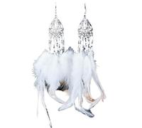 Boucles d'oreilles pendantes style bohème for femme, gitane, thaïlandais, longues pampilles, rétro, plumes blanches, ethnique, indien(Wit)