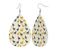 Boucles d'oreilles pendantes tendance en cuir pour femme - Silhouettes de chèvre jaune et bleu imprimées - Grandes boucles d'oreilles pendantes sans nickel - Bijoux fantaisie