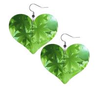Boucles d'oreilles pendantes tendance en forme de cœur avec feuilles vertes - Légères et élégantes - Pour femmes et filles, taille unique, Cuir