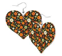 Boucles d'oreilles pendantes tendance en forme de cœur pour femme - Boucles d'oreilles pendantes en cuir avec citrouilles de récolte, boucles d'oreilles amusantes sans nickel pour fête d'anniversaire