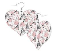 Boucles d'oreilles pendantes tendance en forme de cœur pour femme - Paris(1) - En cuir - Sans nickel - Pour fête d'anniversaire