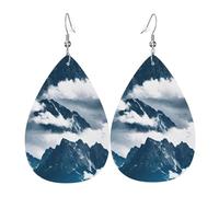 Boucles d'oreilles pendantes tendance en forme de goutte d'eau avec paysage avec montagnes et nuages - Bijoux pour femme - Pour la Saint-Valentin, les festivals, les voyages