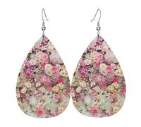 Boucles d'oreilles pendantes tendance en forme de larme pour femme Motif groupe de fleurs roses