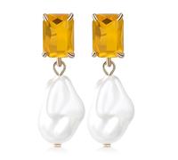 Boucles d'oreilles pendantes tendance pour femme avec cristal - Boucles d'oreilles en strass avec perle pendante - Grandes boucles d'oreilles en perles baroques blanches pour demoiselle d'honneur