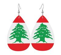 Boucles d'oreilles pendantes tendance pour femme, en cuir léger, motif drapeau du Liban, taille unique, Cuir