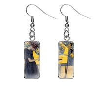 Boucles d'oreilles pendantes The Kiss Gustav Klimt - Couleur argent - Artisanat - Art artistique - Dôme en verre - Rectangle - Cadeau de Saint-Valentin