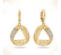 Boucles d'Oreilles - Pendantes - Torsadées - Plaqué Or 750/1000 - Motif Grec - Femme - 32 mm