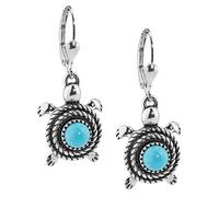 Boucles d'oreilles pendantes tortues rondes en argent sterling 925 et turquoise - 3,8 cm