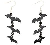 Boucles d'oreilles pendantes triple chauve-souris pour femme, bijoux gothiques d'Halloween, chauve-souris noires pour look gothique, festivals et idées cadeaux, taille unique, Agate