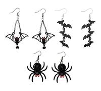 Boucles d'oreilles pendantes triple chauve-souris pour femme, bijoux gothiques d'Halloween, chauve-souris noires pour look gothique, festivals et idées cadeaux, taille unique, Agate