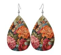 Boucles d'oreilles pendantes uniques en cuir avec motif fleurs et papillons