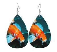 Boucles d'oreilles pendantes uniques en cuir avec motif koï japonais HD